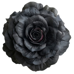 Naklejka premium A stark black rose isolated on a transparent background; could symbolize an unconventional romance or remembrance.