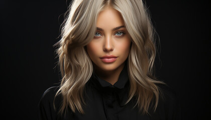 Fototapeta premium One beautiful woman with blond hair looking at camera confidently generated by AI