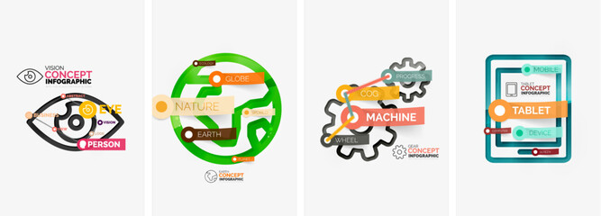 Set of infographics with line design icons. Vector illustration For Wallpaper, Banner, Background, Card, Book Illustration, landing page