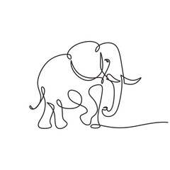 Elephant in continuous one line art drawing. African or indian animal wildlife. Vector illustration isolated. Minimalist design handdrawn.