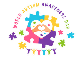 Naklejka premium World Autism Awareness Day Vector Illustration with Ribbon of Puzzle Pieces in Healthcare Flat Background Design