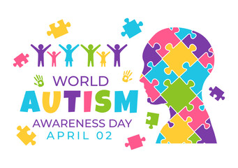 World Autism Awareness Day Vector Illustration with Ribbon of Puzzle Pieces in Healthcare Flat Background Design