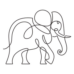 One line drawing of elephant animal. Wild object of zoo sketch. Vector illustration isolated. Minimalist design handdrawn.