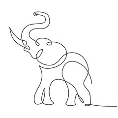 One line drawing of elephant animal. Wild object of zoo sketch. Vector illustration isolated. Minimalist design handdrawn.