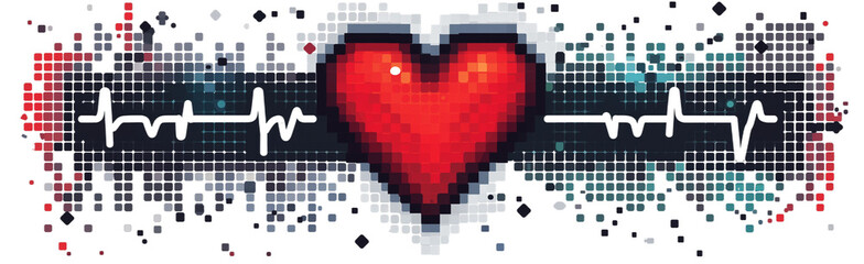 Pixel art style life bar with heart icon, evoking retro gaming, suitable for Valentine's-themed designs.