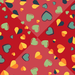 Heart geometric shapes pattern on white background. For design, postcard, print, poster, party, valentine's day, wallpaper, papers, textiles, bed lines, tissue, etc.