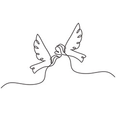 Couple of dove bird. Continuous one line art drawing. Vector illustration isolated. Minimalist design handdrawn.