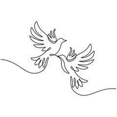 Couple of dove bird. Continuous one line art drawing. Vector illustration isolated. Minimalist design handdrawn.