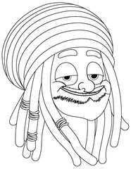 Smiling character with dreadlocks and beanie hat.