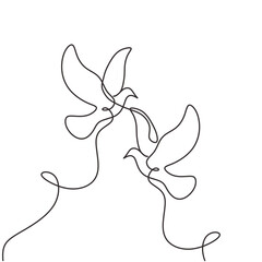 Couple of dove bird. Continuous one line art drawing. Vector illustration isolated. Minimalist design handdrawn.