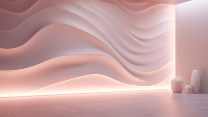 Alabaster White Wall with recessed soft pink lighting design - obrazy, fototapety, plakaty