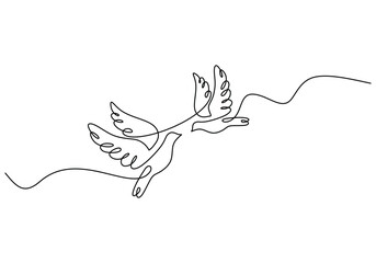 Couple of dove bird. Continuous one line art drawing. Vector illustration isolated. Minimalist design handdrawn.