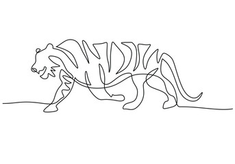 Tiger in continuous one line art drawing. Wildlife animal theme. Vector illustration isolated. Minimalist design handdrawn.