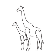 Giraffe with baby in continuous one line drawing. Animal zoo theme. Vector illustration isolated. Minimalist design handdrawn.