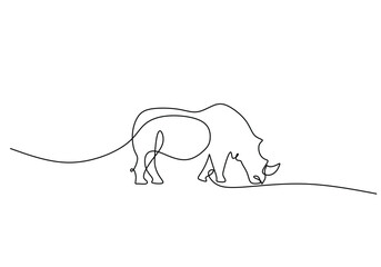 Rhino in continuous one line drawing. Rhinoceros single contour animal. Vector illustration isolated. Minimalist design handdrawn.