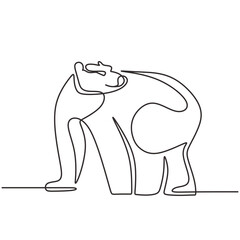 Bear wild animal in continuous line art drawing. One single outline wildlife concept. Vector illustration isolated. Minimalist design handdrawn.