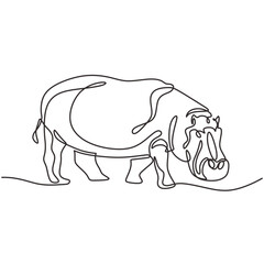 Hippopotamus in Continuous single line art drawing. Hippo animal wildlife. Vector illustration isolated. Minimalist design handdrawn.