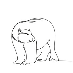 Bear one continuous line drawing. Animal line art wildlife concept. Vector illustration isolated. Minimalist design handdrawn.