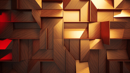 Geometric Wood Panel Wall with cut-outs backlit pattern
