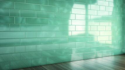 Glossy Ceramic Tile Wall in seafoam green with subtle pattern
