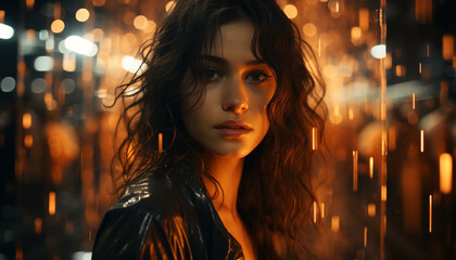 Young woman with brown hair looking at camera generated by AI