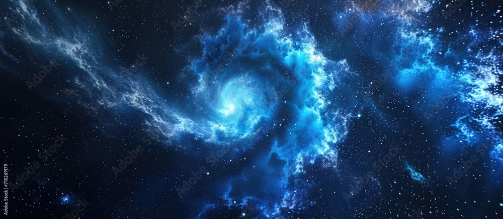 Wall mural generated abstract rendering of blue spiral nebula in space.