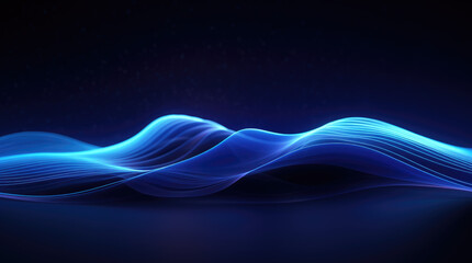 Flowing dot particles wave line pattern blue and purple gradient light isolated on dark black...