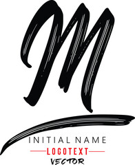 the letter M is handwritten, M - Black handwritten letters, hand drawn M letters Logo design. Brushstroke M Letter Logo Design on white background - obrazy, fototapety, plakaty