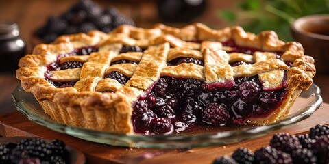 Marionberry Pie Elegance - Juicy Berries Meet Buttery Crust - Symphony of Summer Captured in Every Slice - Marionberry Pie Elegance, a Visual Treat - Soft, Summery Lighting