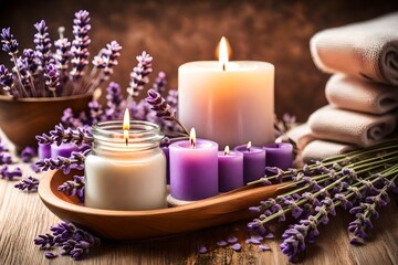 Obraz na płótnie Canvas lavender salt and candles