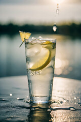 Refreshing Cocktail with lemon slice