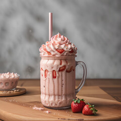 Strawberry Milkshake with Fresh Berries and Whipped Cream