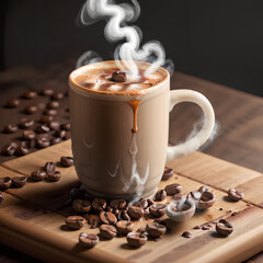 Hot coffee cup with chocolate