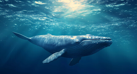 A blue whale under the ocean - Powered by Adobe