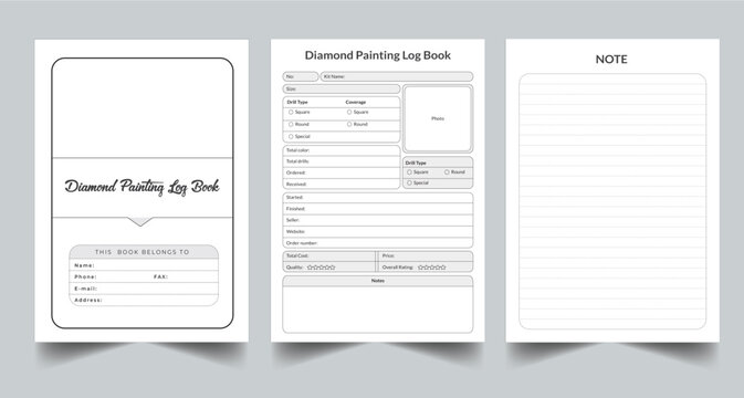 Editable Diamond Painting Log Book Planner Kdp Interior printable template Design.