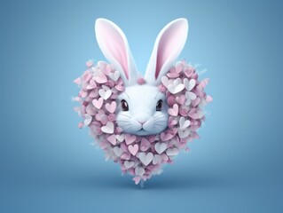 Naklejka na ściany i meble Heart Shaped Bunny Surrounded by Hearts, Cute Valentines Day Image. easter illustration. 3D style imitation.