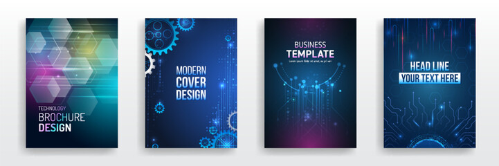 Futuristic background for flyer, brochure. Scientific cover template for presentation, banner. Set of high-tech covers for marketing. Modern technology design for posters.