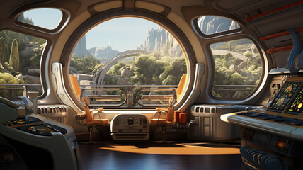 A classic 1960sinspired spaceship interior with vintage nostalgia