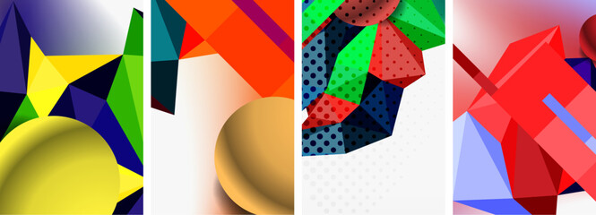 Set of geometric abstract composition with spheres and triangles. Vector illustration For Wallpaper, Banner, Background, Card, Book Illustration, landing page