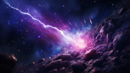 A dynamic space scene with a comet crackling with elegant light - obrazy, fototapety, plakaty