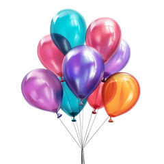 Colorful glossy helium balloons illustration isolated on a transparent background, suitable for Valentine's Day or celebrations.