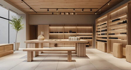 Modern retail shop with shelves in store