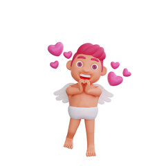3D illustration of Valentine Cupid character beaming with joy