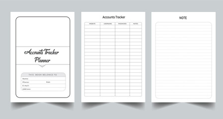 Editable Accounts Tracker Planner Kdp Interior printable template Design.