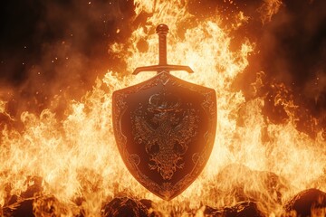 shield is also on fire, and the flames are bright and orange