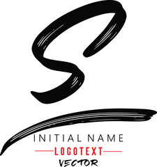 the letter S is handwritten, S - Black handwritten letters, hand drawn S letters Logo design. Brushstroke S Letter Logo Design on white background