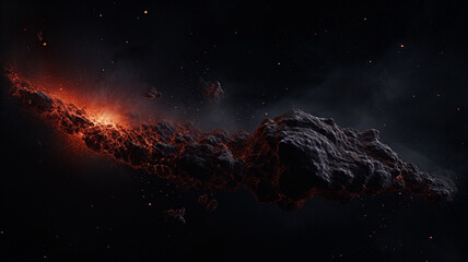 An abstract space scene featuring a comet with a tail nebula - obrazy, fototapety, plakaty