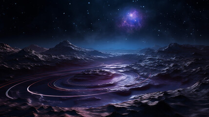 An abstract space view with a comet leaving a swirled