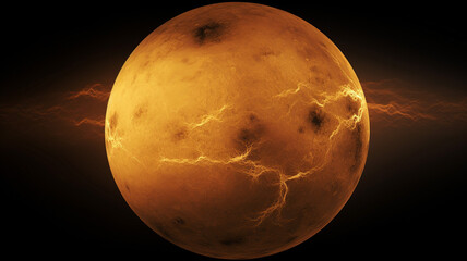 The surface of Venus glowing with heat and shrouded