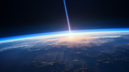 The view of Earths limb with the thin blue line of atmosphere